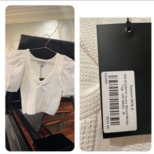 En Saison White Cropped Knit Top
